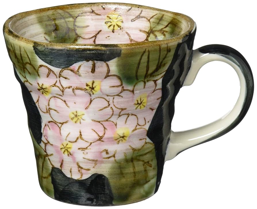 Amazon.co.jp: 美濃焼 マグカップ コップ 花花 (黒) 容量約230ml